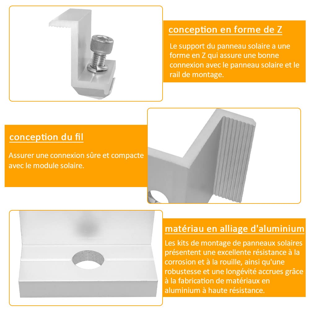 Lot 12 Fixations Panneaux Solaires Aluminium 30 Mm En T + Vis, Rondelles, Clé - Montage Toiture Camping-Car