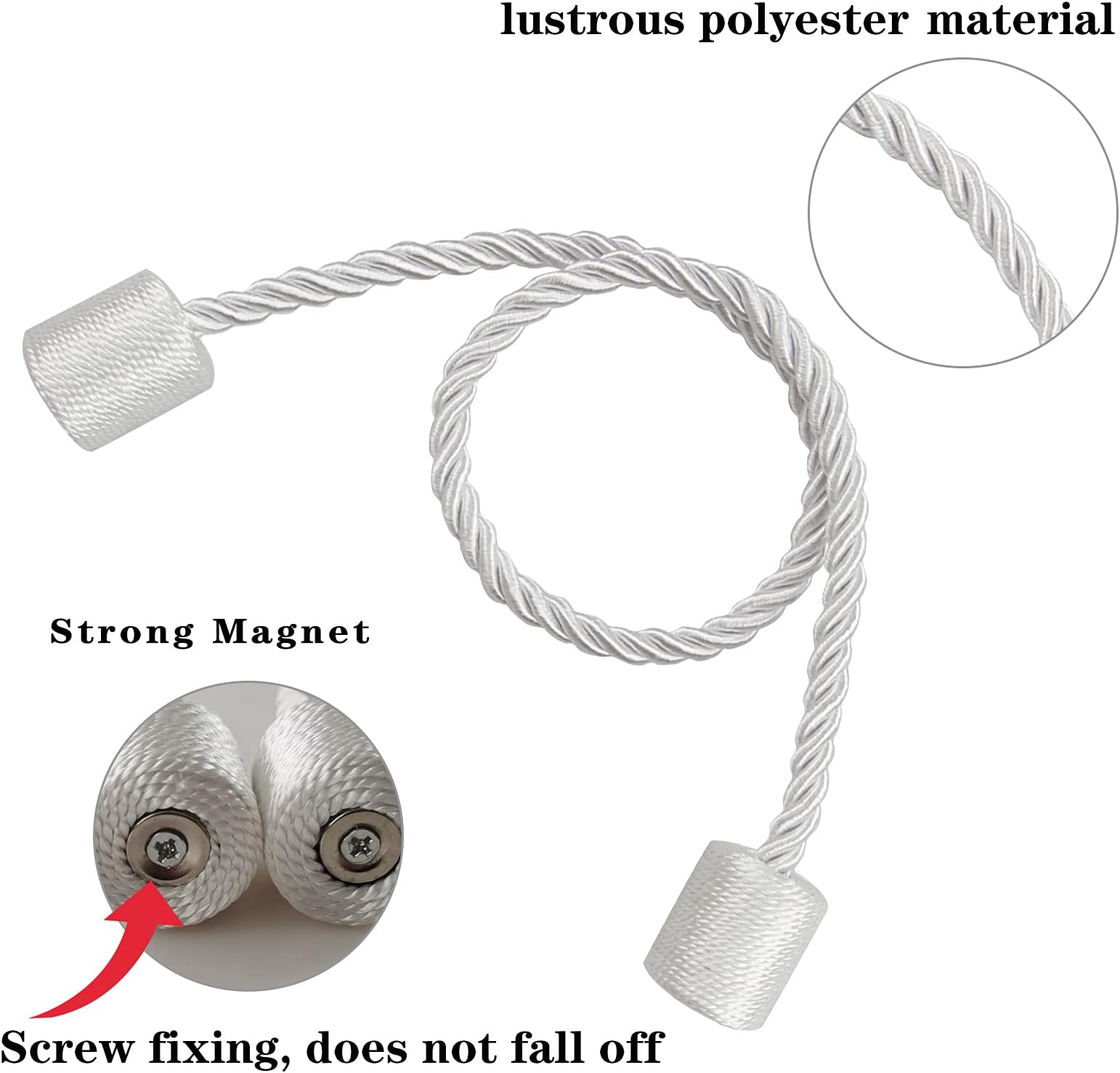 6 Pack White Strong Magnetic Curtain Tiebacks Outdoor Elegant Decorative Tie Backs Modern Rope Tiebacks for Drapes Window Curtain Holdbacks for Draperies