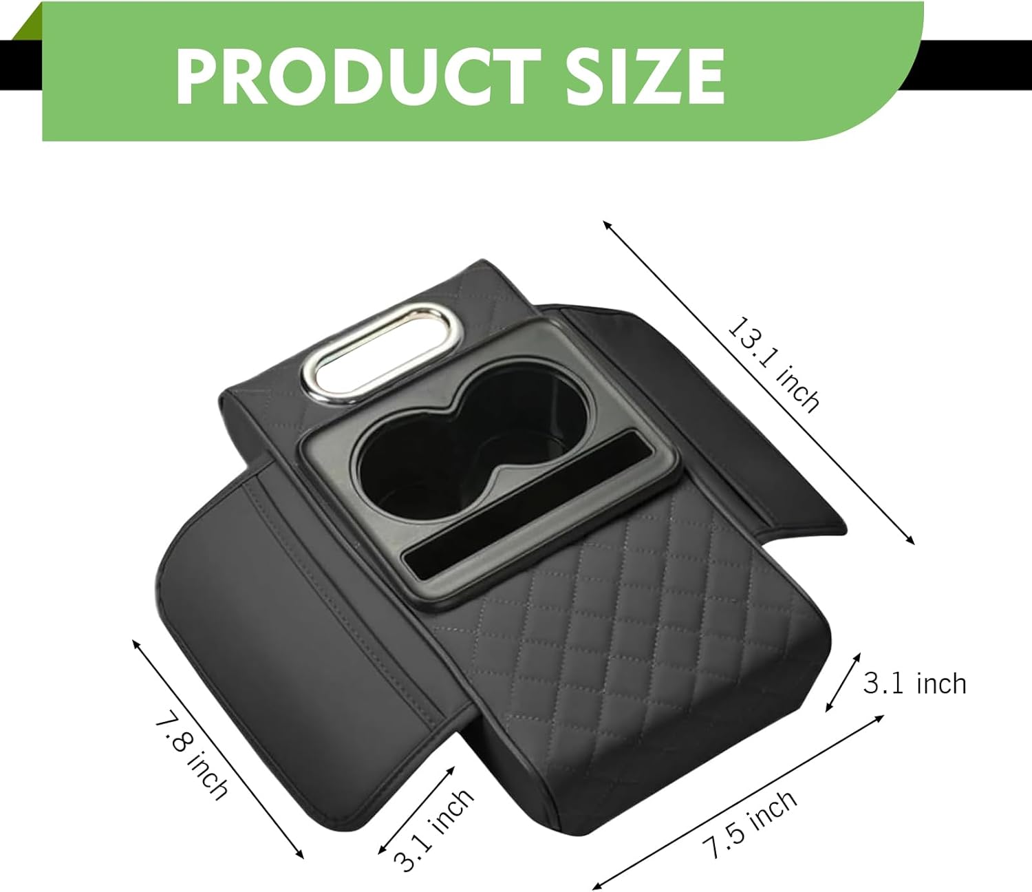Car Armrest Box Mat, 5-in-1 PU Leather Center Console Height Storage Cover with 2 Side Bags, Multifunctional Tissue Box, Phone Slot, Cup Holder, Universal for Most Cars (Black)