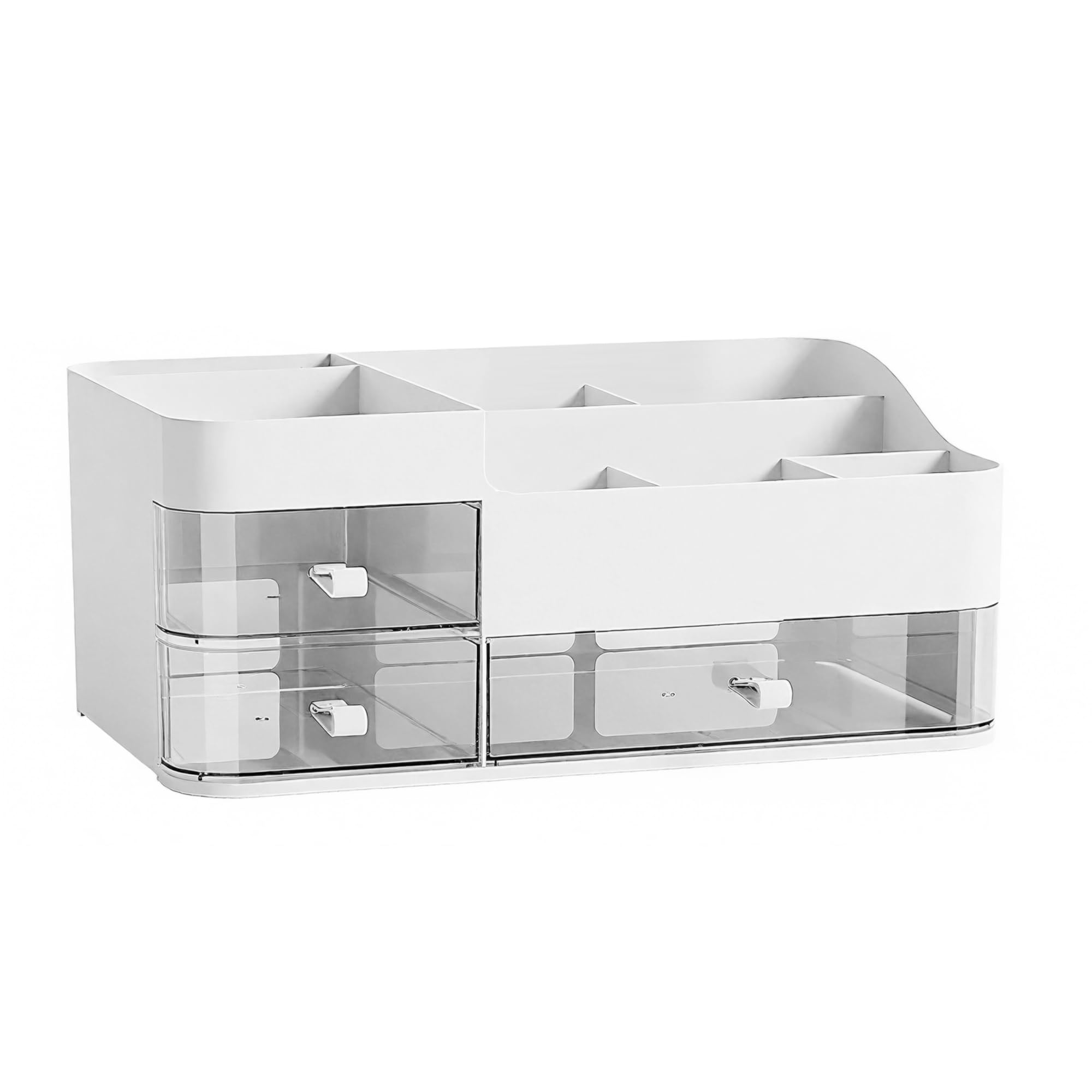 Makeup Kosmetik Organizer mit Schubladen, Plastic Kosmetik Aufbewahrungsbox Waschtische, Schlafzimmer und Badezimmer, Kosmetik Box für Lippenstift & Beauty Zubehör, Weiß