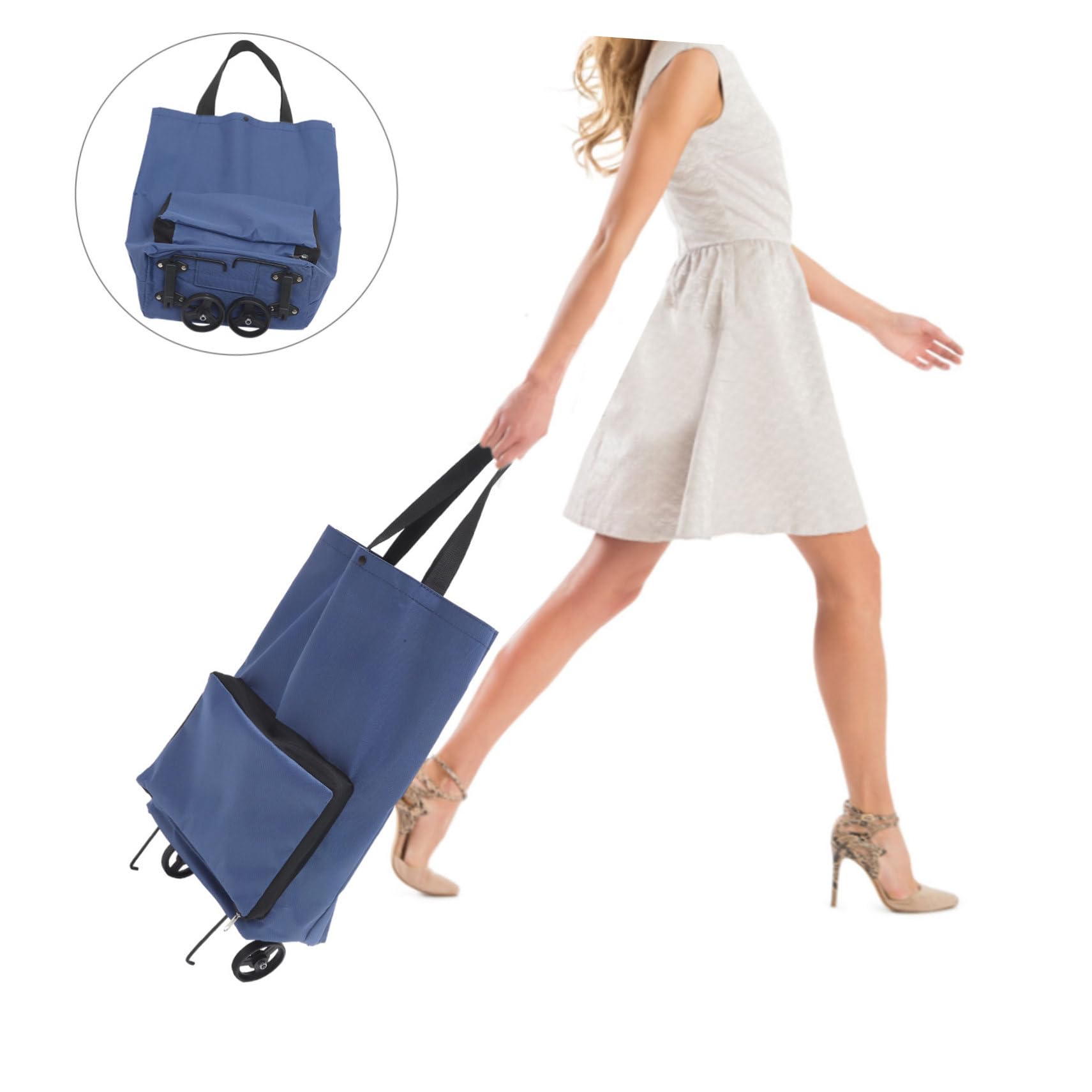 Shopping Cart with Wheels Large Capacity Grocery Trolley Bag Portable Folding Shopping Pouch for Groceries and Laundry Versatile Storage