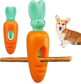 Bully Stick Holder for Dogs, Durable Dog Bone Yak Treat Chew Holder, Prevent Choking Safety Device for Pups Small Medium Dogs - No More Swallowed Ends (Bunny&Carrot Style-7in)