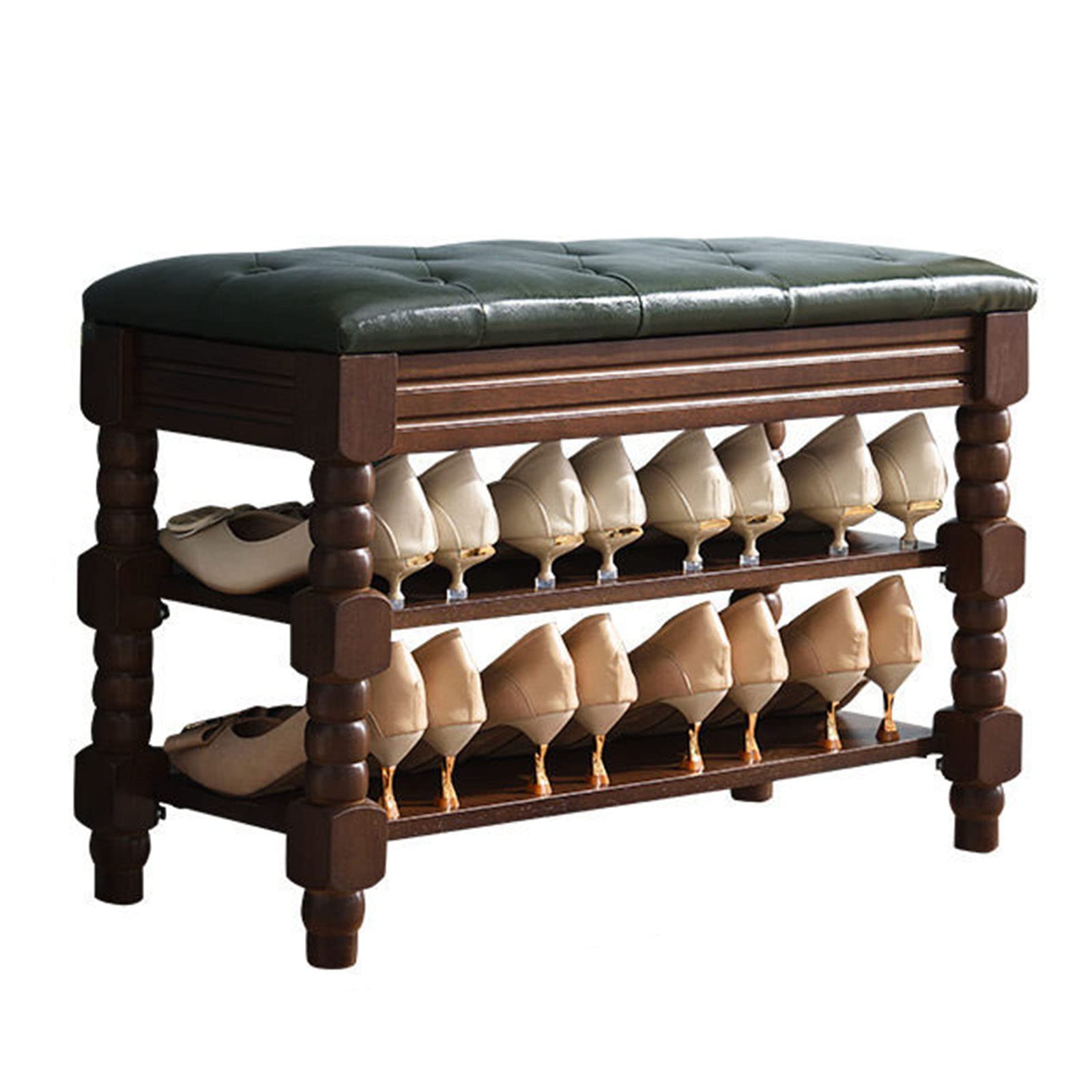 Ottoman de rangement à grande capacité avec assise rembourrée verte