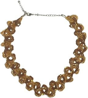 Handmade Braided Seed Bead Choker Necklace in Coppery-Gold braided seed bead choker necklace with a silver-toned extension chain