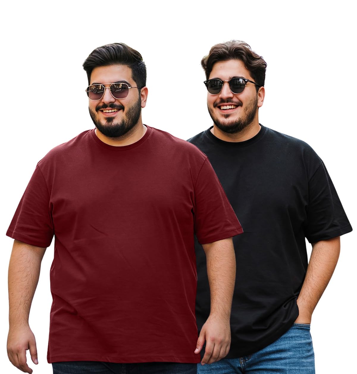 Pure Cotton Oversized Loose Fit Drop Shoulder Solid Core Plus Size T-Shirt Combo for Men (Pack of 2)-image-31
