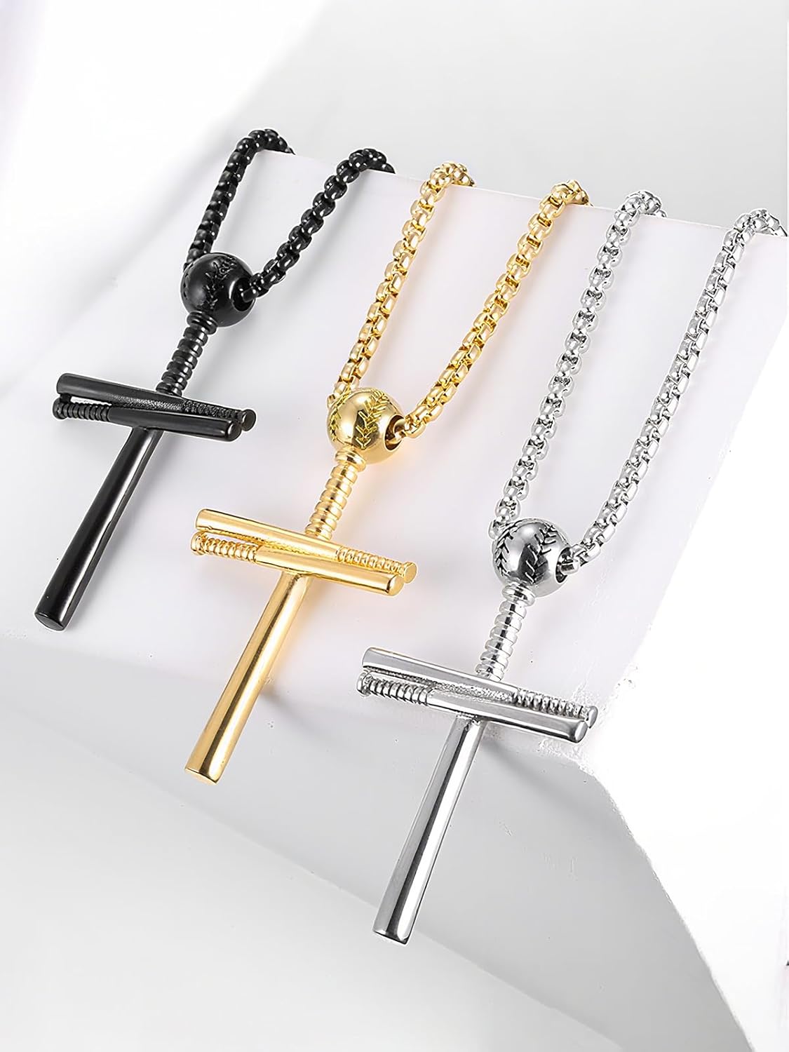Baseball Cross Necklaces for Men Women Stainless Steel Baseball Bat Pendant Sport Jewelry Gifts - Image 2
