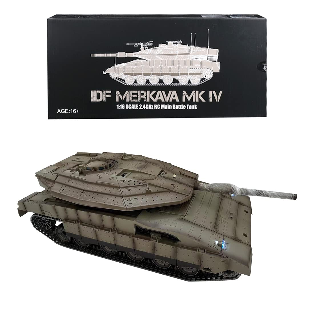 Czołgi RC dla dorosłych, 1/16 Israel Merkava-IV 2,4G RC czołg bojowy na podczerwień model pojazdu wojskowego z dźwiękiem i efektami dymu, zestawy modeli zdalnego sterowania 2,4 G (RTR)