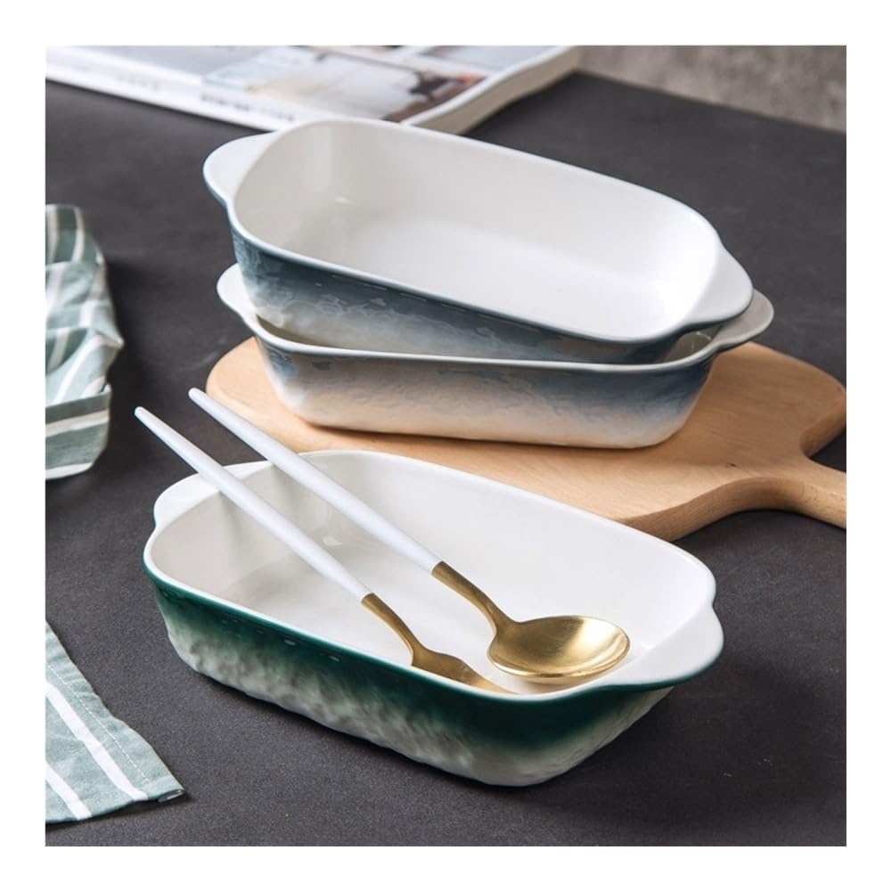 Naczynia do pieczenia Ceramiczna forma do pieczenia z podwójnym uchem, prosta i stylowa, specjalna miska do kuchenki mikrofalowej(Blue)