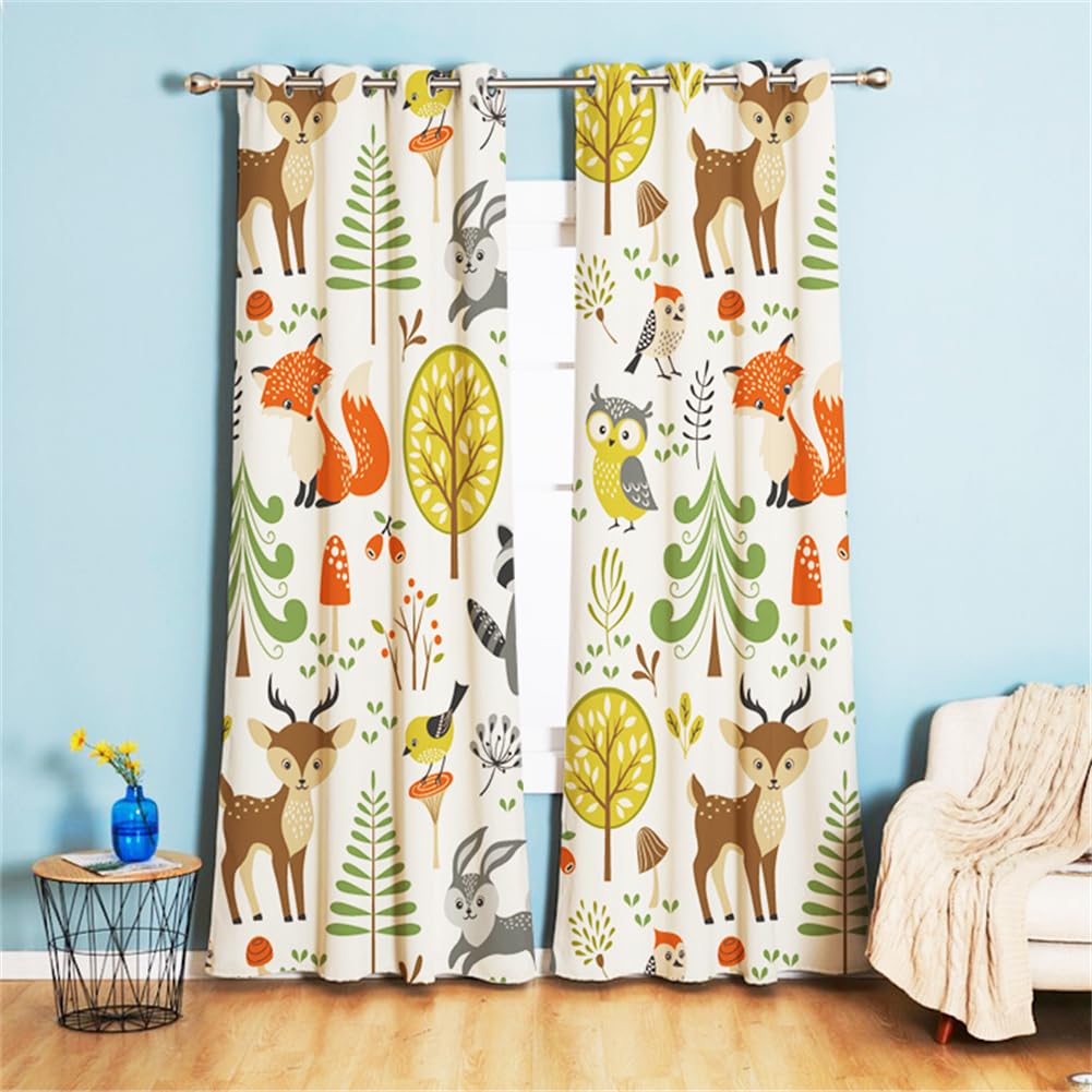 Koudi Animal Party Opaque Curtains, Rabbit, Fox, Trees Pattern, 160 x 107 cm (H x W), 2 Pack, Blackout, Tier, Childish, Nursery, Home Office โ image 1