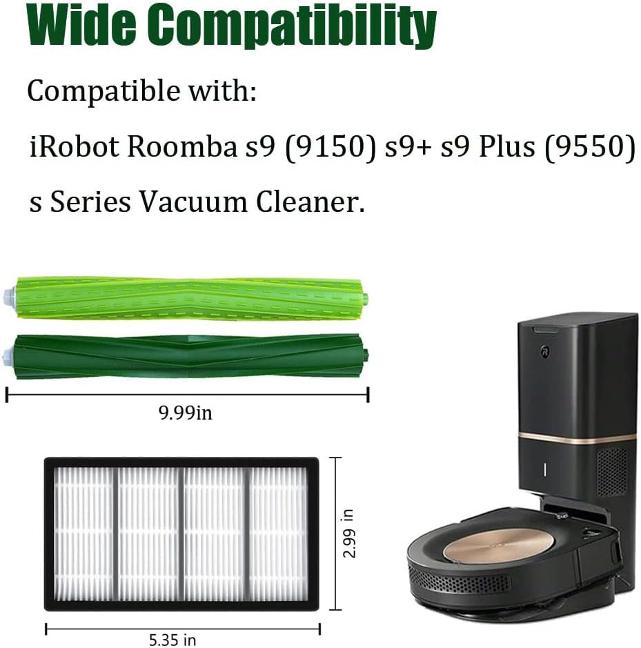 Replacement Parts Kit Compatible with iRobot Roomba s9 (9150) s9+ s9 Plus (9550) s Series Vacuum Cleaner, 1 Set of Multi-Surface Rubber Brush,4 Side Brushes,4 Filters,4 Dust Bags