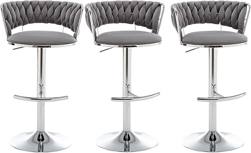 Juego de 3 taburetes de bar de terciopelo, taburetes de bar de altura de mostrador con respaldo bajo, taburetes de bar modernos de altura ajustable,