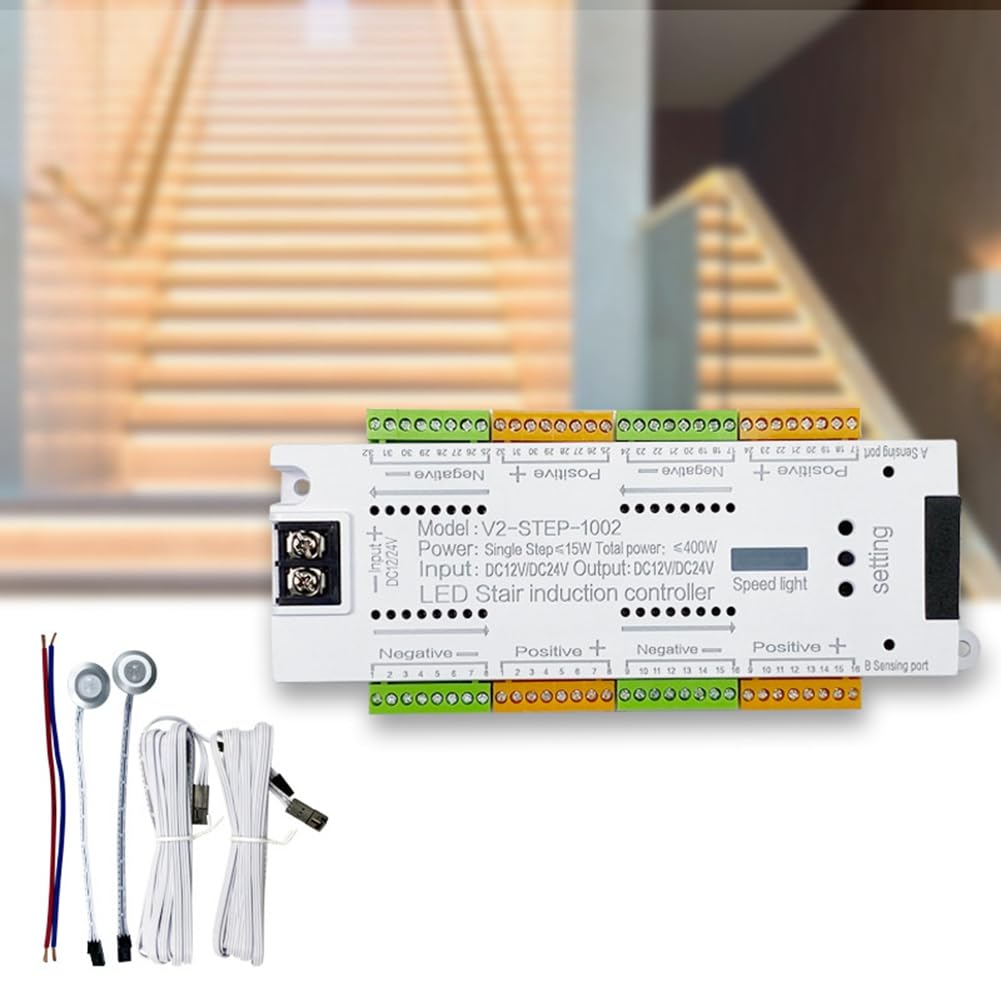 Kit Controller Luce Scale con Sensore di Movimento A LED per Illuminazione Scale Automatica A 32 Canali per Scale Striscia Flessibile 12V 24V