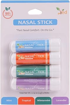 Ved Nasal Inhaler Sticks, Instant Blocked Nose & Congestion Relief, Essential Oils & Menthol, Enhances Breathing & Focus, 4 Aromatic Scents,Mint, Wintermint, Tropical, Lavender