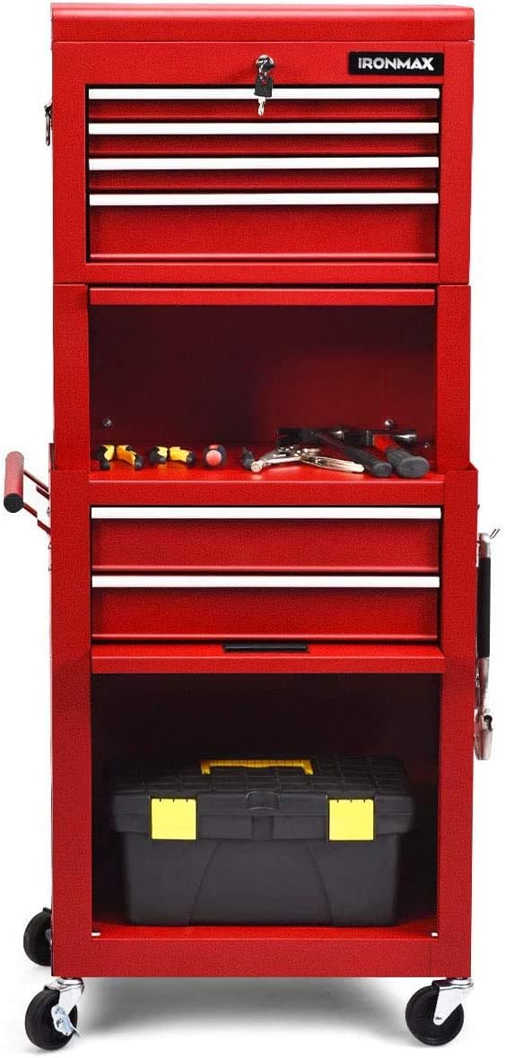 ARLIME 6-Drawer Rolling Tool Chest, Tool Storage Cabinet W/Sliding Drawers, Detachable Top Box & Locking System, Removable Toolbox Organizer for Garage & Warehouse (Red)