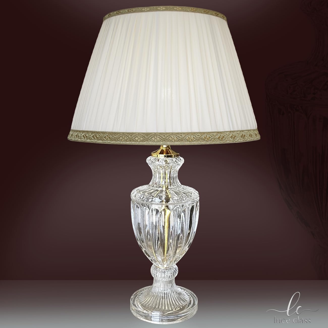 Luceclass - Lampe de table classique en cristal transparent avec abat-jour en soie plissée lumière classique élégante de luxe pour salon, salon, hôtel, contrat Made in Italy