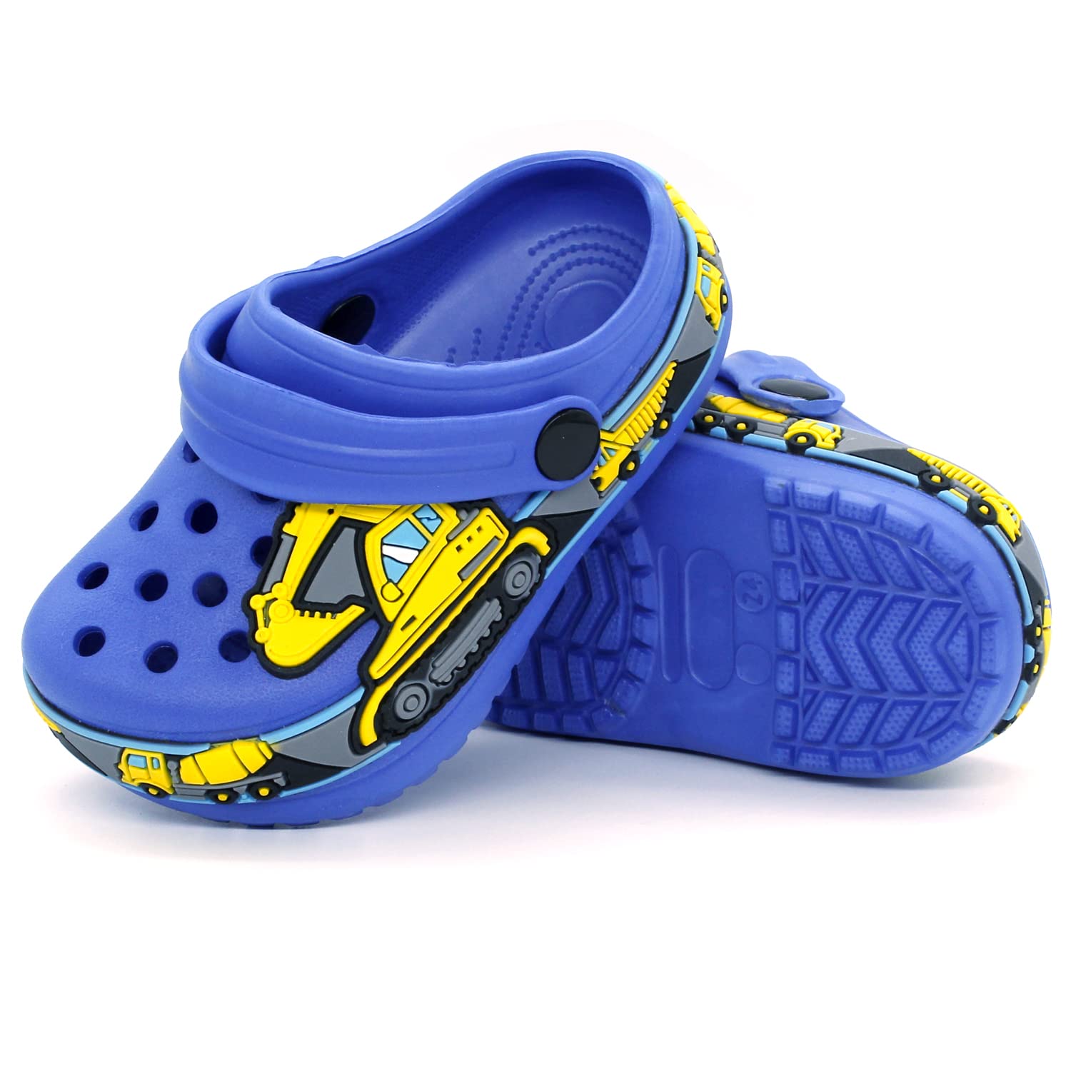 FolHaoth Toddlers Cute Cartoon Excavator Racecar Pattern Boys Girls Clogs Slip On Lightweight Breathable Kids Sandals Non Slip Indoor Outdoor Beach Pool Shower Slippers Shoes