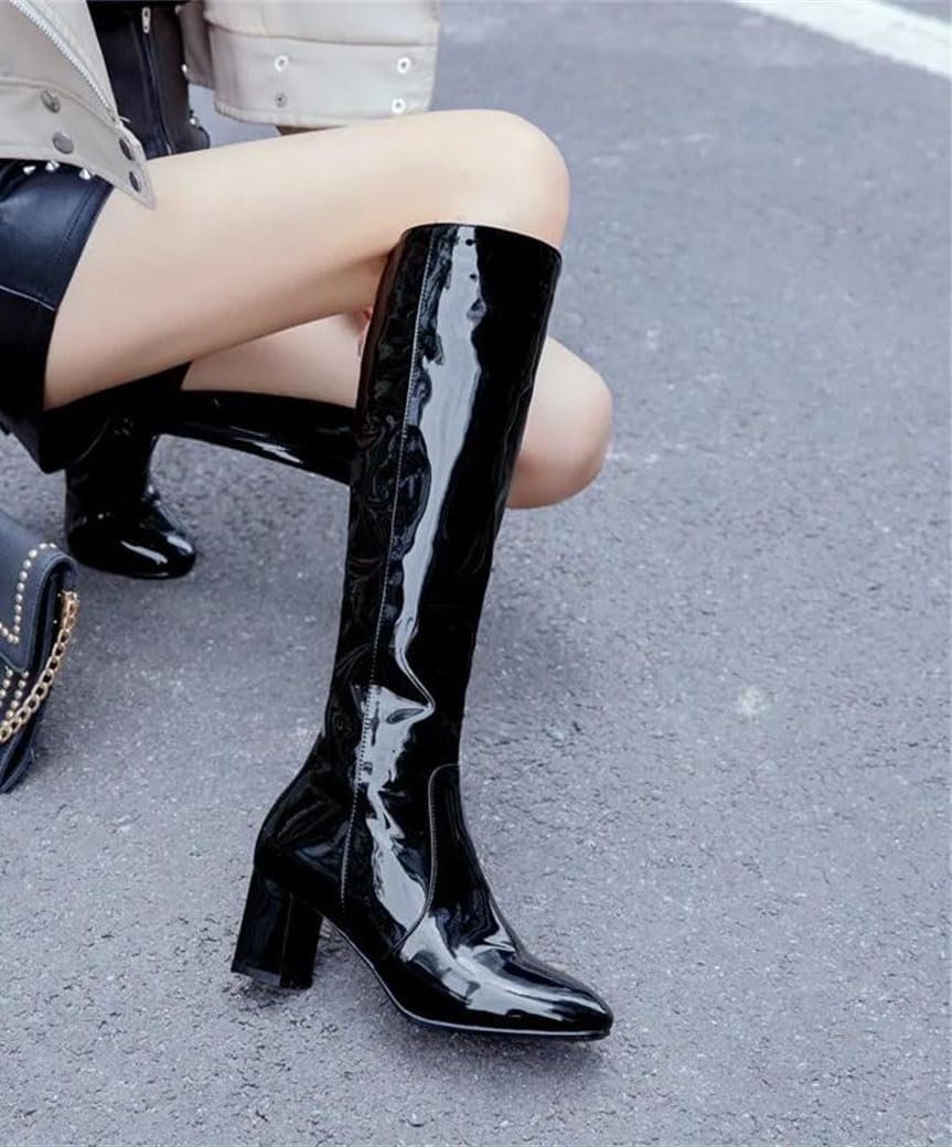 Women's Knee High Boots Patent Leather Waterproof Fashion For Party Wear Durable All Season Outdoor Shoes