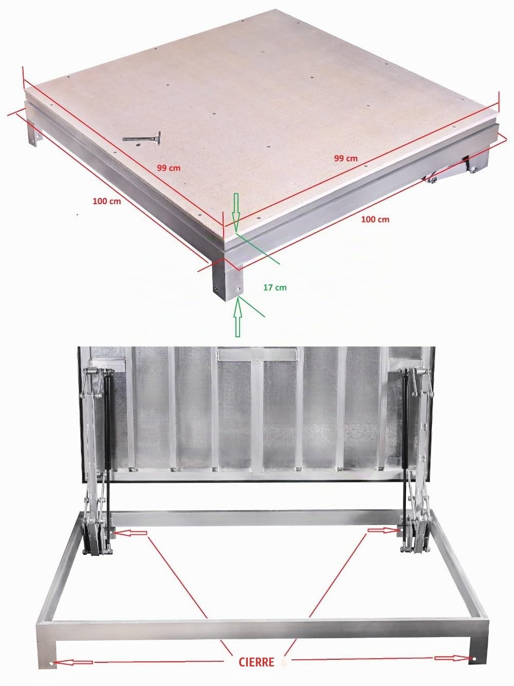 Trampilla de suelo exterior 100 x 100 cm, Tapa de Registro Panel de acceso Puerta de Inspección Tapa de Escotilla