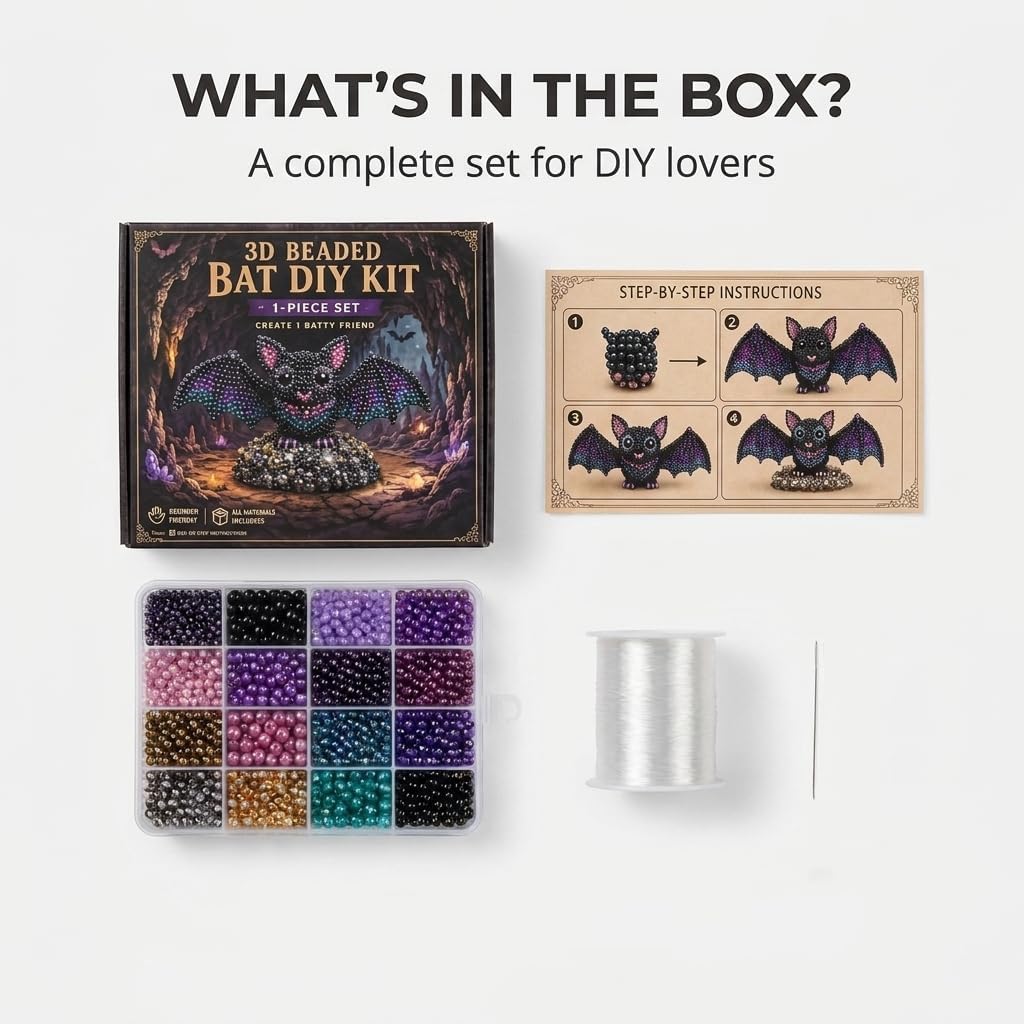 Depehelp Bat 3D Beaded Animal DIY Kit, 4 Piece Mini Bead Craft Set with Beads Wire Needles and Instructions for Desk Decor image 5