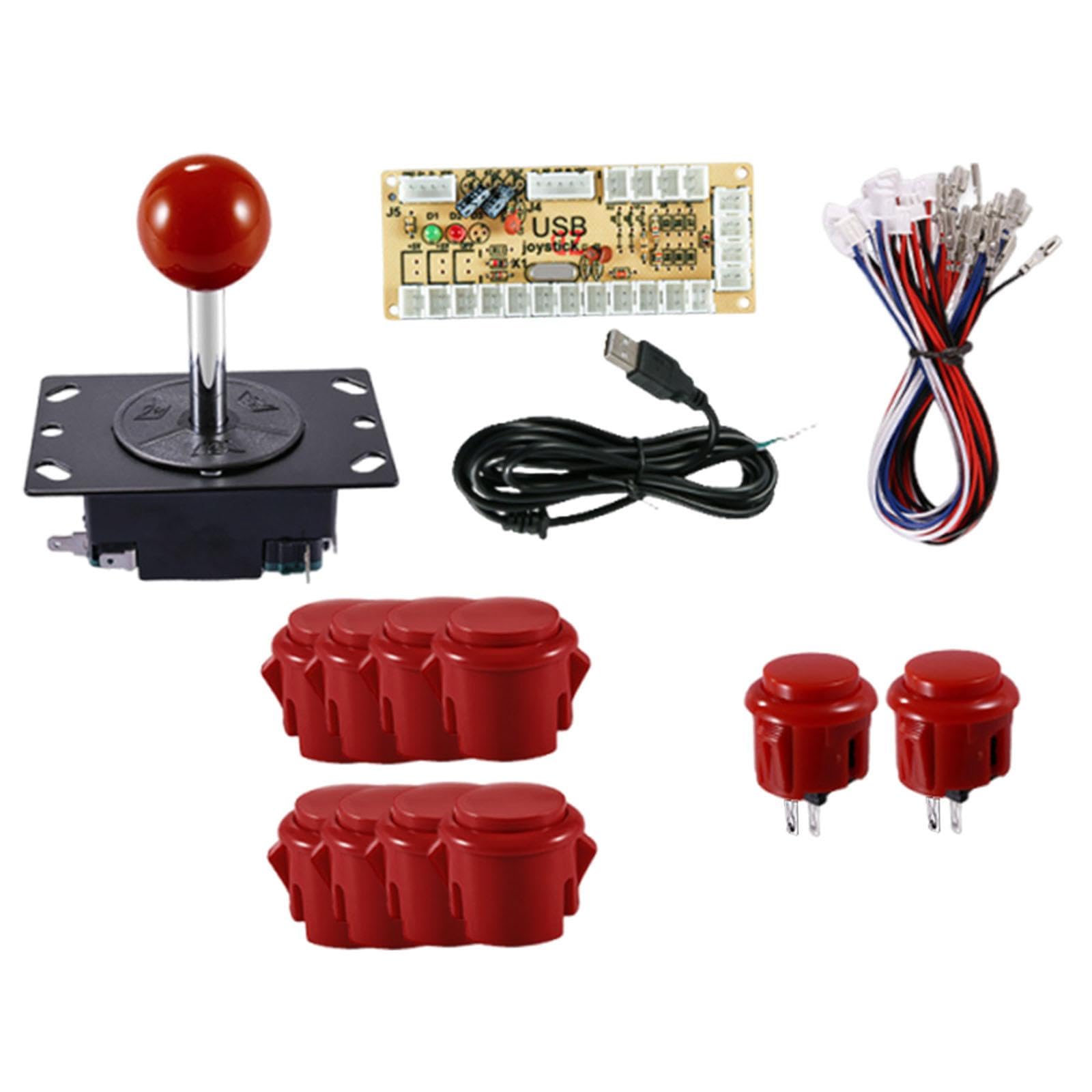 Arcade Joystick Kit Giocatore USB Manopola Pulsanti a Scatto Pc Accessori Materiale Pp Hardware Montaggio Rapido Adatto per Retro Gaming, Rosso