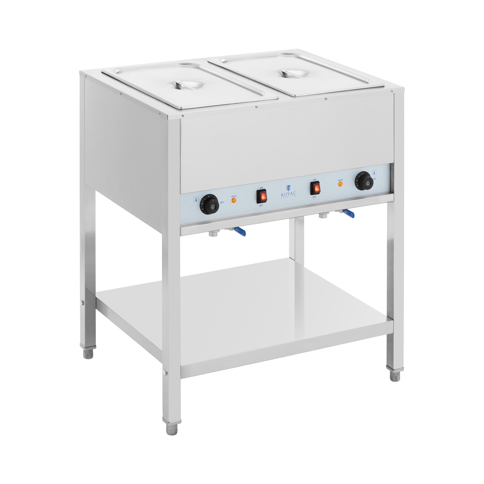Royal Catering RCCD-1/1 2X200 Bain Marie 1265 W 2 x GN 1/1 Edelstahl Wasserbad Speisenwärmer Wärmebehalter