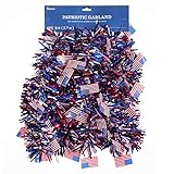 Patriotic Tri-Color Tinsel Garland w/Flag Accents: 9 feet
