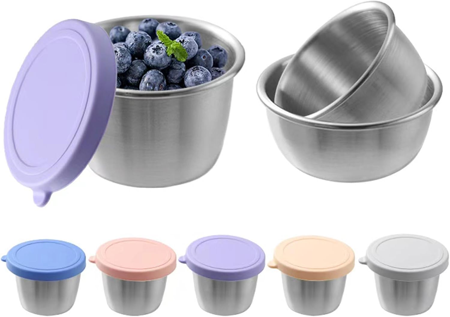 PandaEar 6 Pack 2.4 oz Stainless Steel Condiment Containers with Leakproof Silicone Lids, Reusable Small Sauce Cups for Salad Dressing, Lunch Box, Travel & Meal Prep, Dishwasher & Freezer Safe - Image 2
