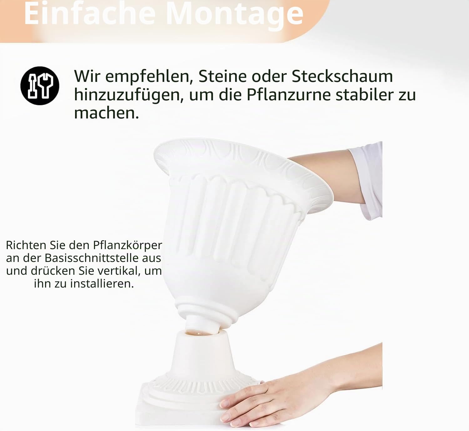 NUPTIO 2 Stück Blumenspindel, Dekorative Urne aus Kunststoff mit Einer Höhe von 35.5cm, Hoher Kunststoff Pflanzensockel, Blumentopf im Vintage Stil, Hausgarten Veranda Türdeck Balkondekoration, Weiß