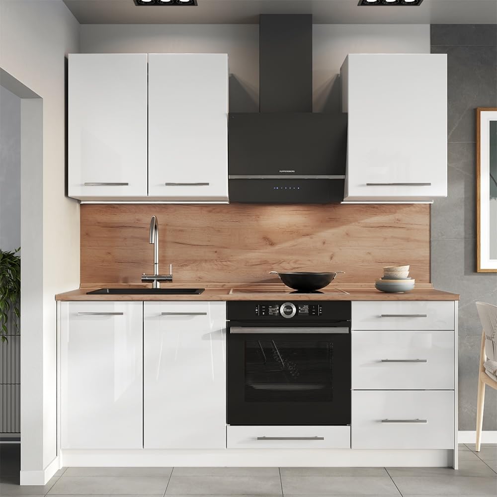 Vicco Meuble Bas sous-évier Fame-Line, Blanc Brillant/Blanc, 100cm | sans PT, à combiner avec d'autres modules de la série Fame-Line