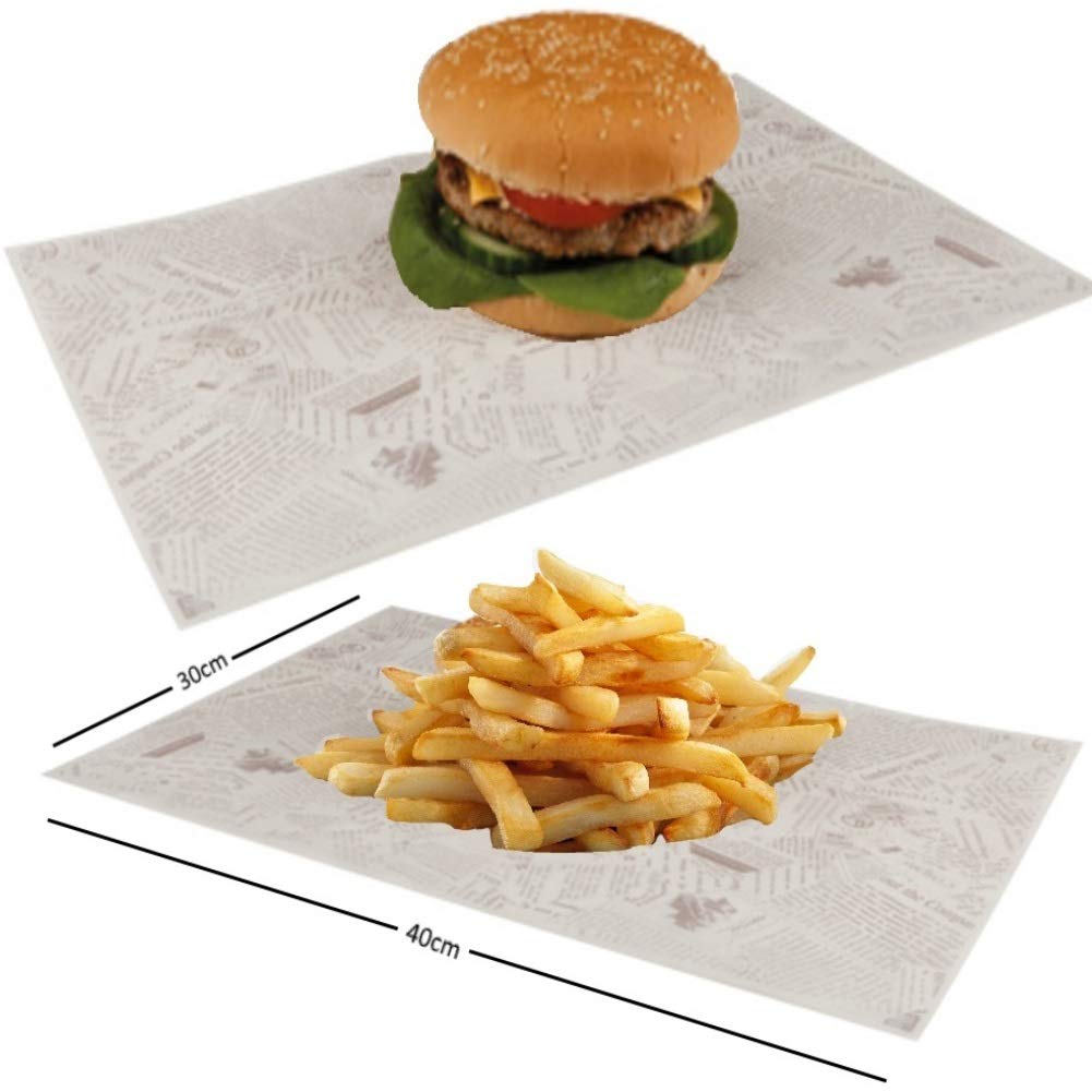 Newspaper Print Design Greaseproof Paper Wrap Liner - Fish Chip Shop Take Away (10 Sheets)