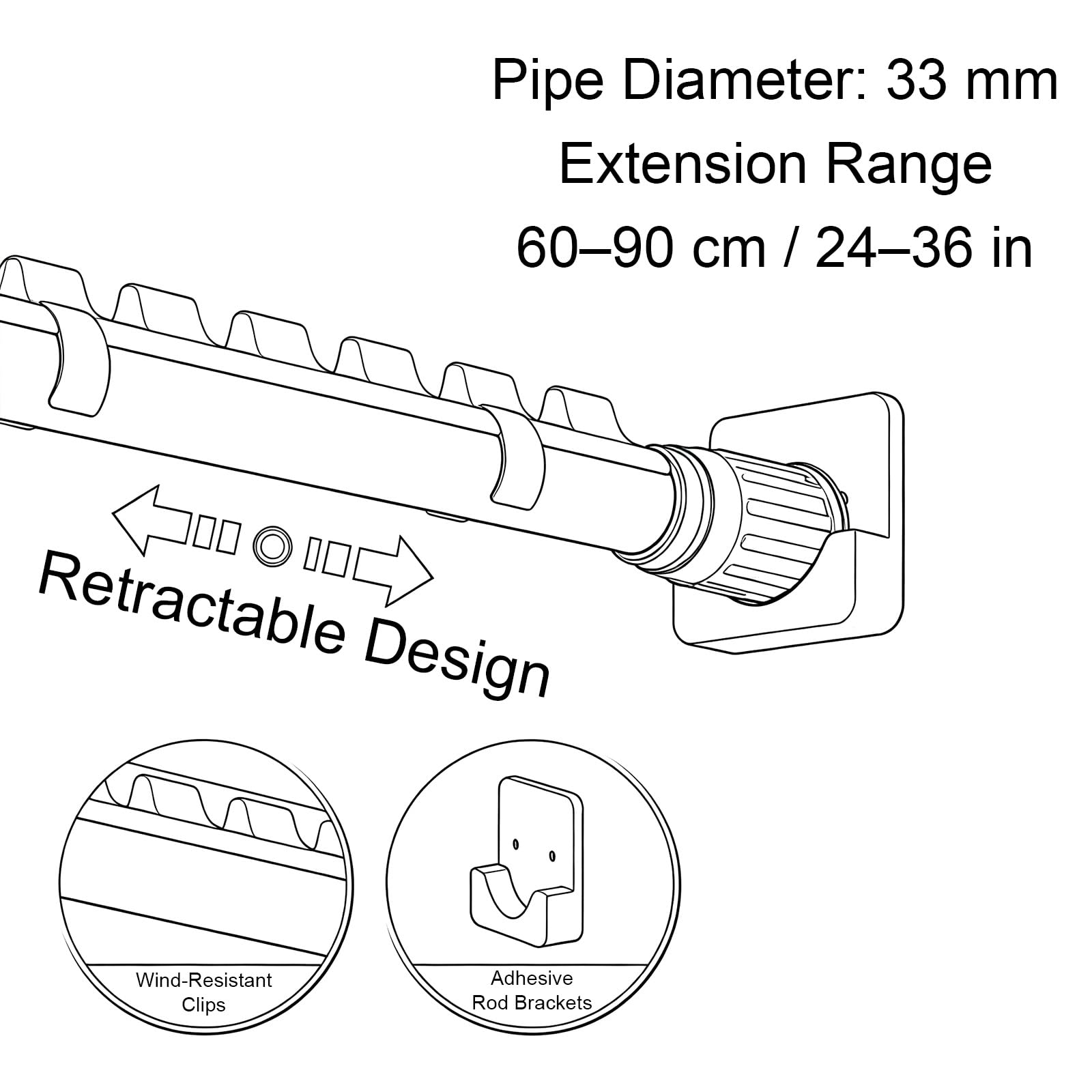 Teleskop Klemmstange Duschvorhang 60 bis 420 cm, Verstellbar | Duschstange Ohne Bohren mit Halterung für Küche, Schlafzimmer, Fenster und Büro(Gray,60-90cm/24-36in)