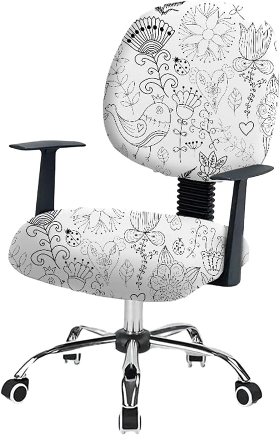 Lukery Office Chair Covers Stretch Computer Chair Covers 2 Piece Split Rotating Chair Slipcover Flower Printed Universal Removable Washable Office Desk Boss Chairs Protectors (Birdie)