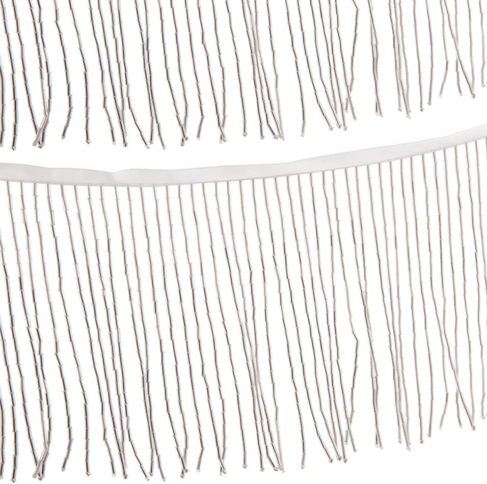 Miniatura 4 de Ribete de flecos con cuentas, cinta con borlas de 6 pulgadas de ancho, 2 yardas de largo para manualidades, decoración de ropa (plateado)