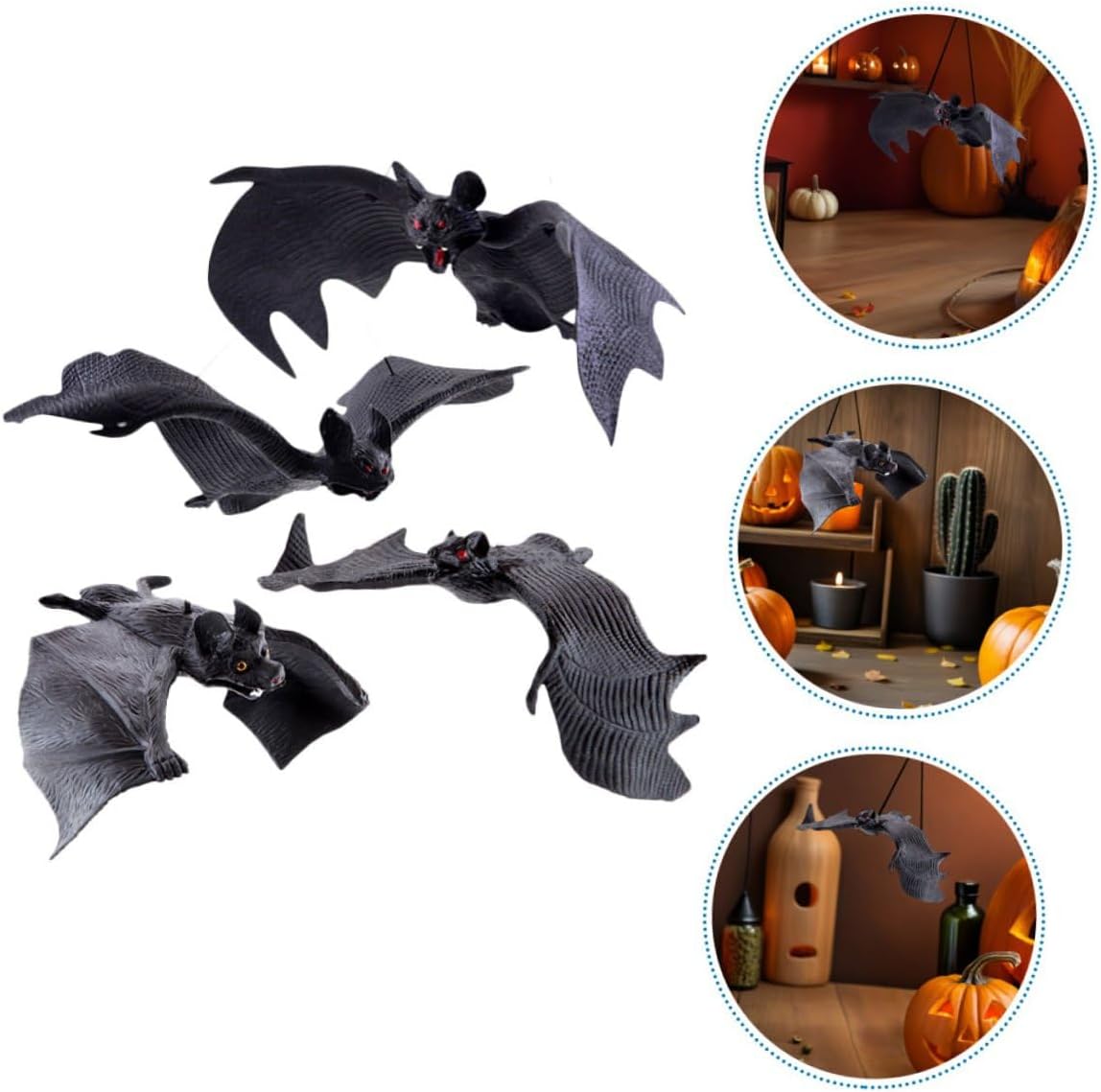 8pcs Halloween Decorative Bat Ornaments Set Realistic Plastic Hanging Bat Pendants for Indoor Outdoor Party Décor Simulation Props for Halloween Yard Wall Porch