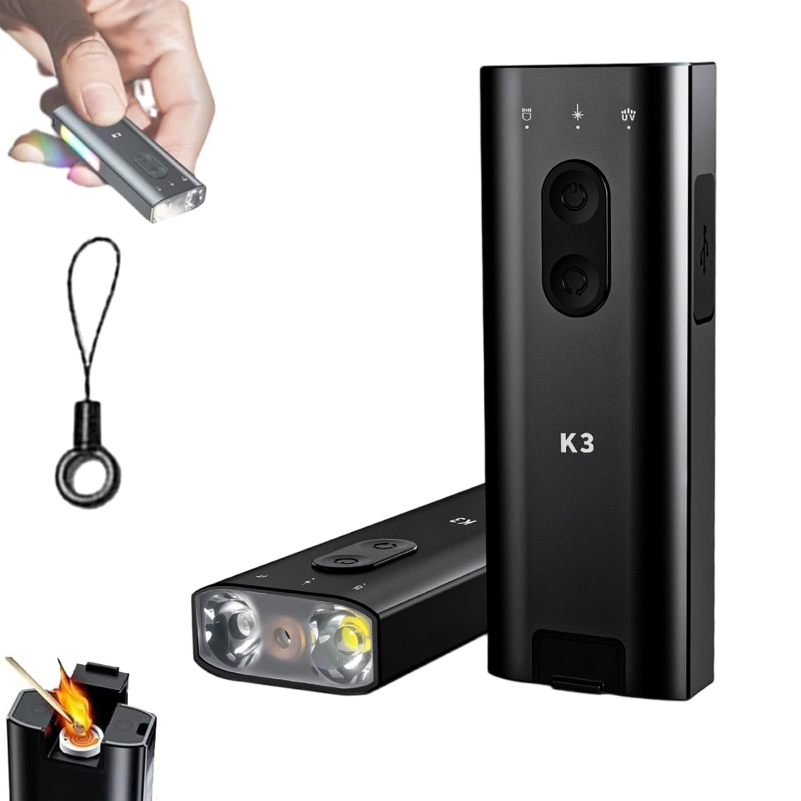 K3 Ultramulti EDC Keychain,Ultralight 40g Multifunctional Headlamp,800 Lumen Main Light,Magnetic Clip, USB-C Rechargeable, IP65 Waterproof for Outdoor, Emergency, Repair, Photography (Black)