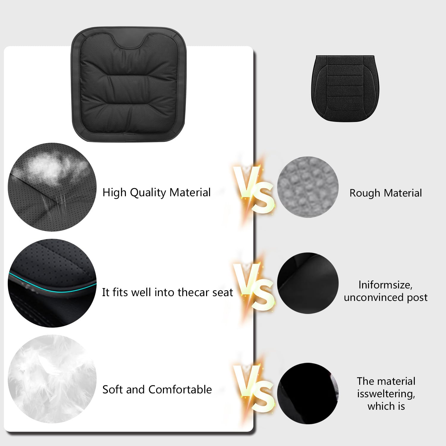 Cuscino per Sedile Posteriore Auto, Cuscino del Sedile per Auto Coprisedile Comfort Traspirante in Nappa, Coprisedile Universale Auto Pelle per Sedile Anterior (Nero, 2 Pezzo)