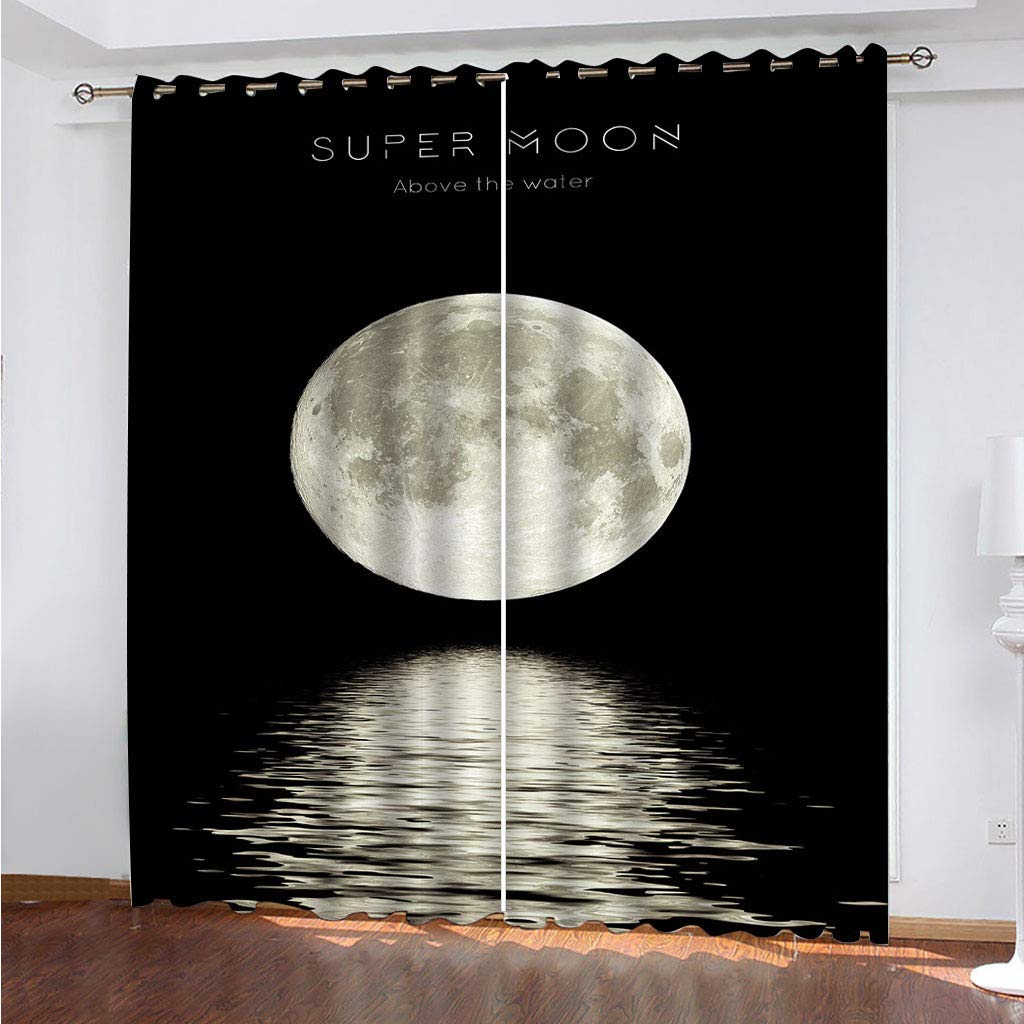 Rideau salon occultant noir et lune 140x280 cm | Lot de 2 rideaux opaques à oeillets