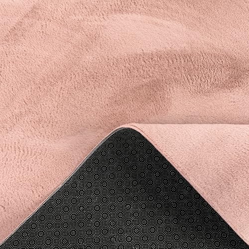 Paco Home Teppich Wohnzimmer Kunstfell weich waschbar modern elegant pflegeleicht Felloptik Uni Seidenglanz flauschig Hochflor, Grösse:Ø 100 cm Rund, Farbe:Pink