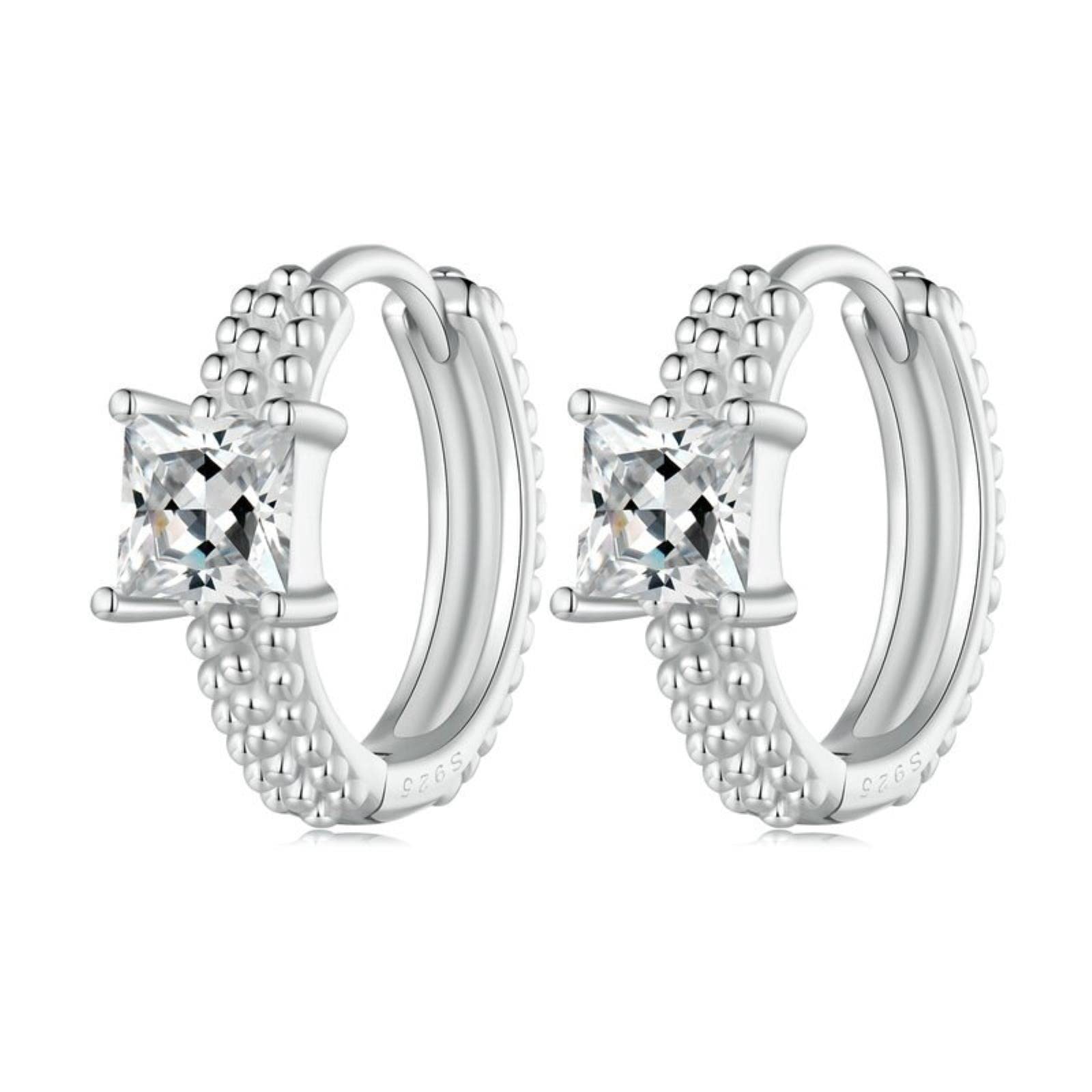 JFGCTYHXY Earrings, 925 Sterling Silver Square Zircon Ear Buckles Rivet Pattern Hoop s For Women Birthday Gift Fine Jewelry