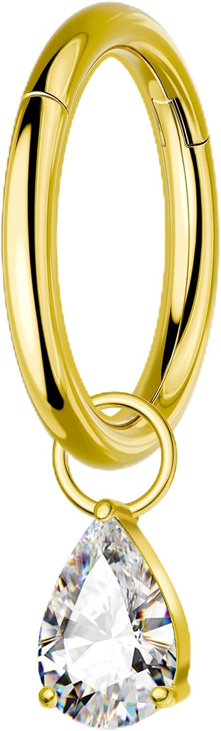 COCHARM Titanium Clicker Hoop Belly Button Ring, 8mm 14G Teardrop Belly Navel Ring, Dangling Hoop Belly Piercing Jewelry Nickel Free