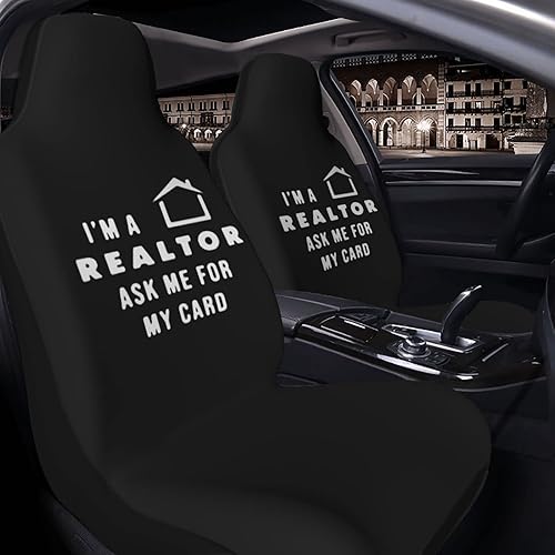 Miniatura 7 de Juego de fundas universales para asiento de coche con texto en inglés "I A Realtor Ask Me for My Card" para camión, SUV, juego de dos piezas para