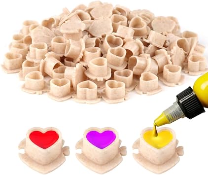 200pcs Biodegradable Tattoo Ink Cups Heart Shaped Base ECO-Friendly Disposable Spliced Pigment Caps Tattoo Accessories