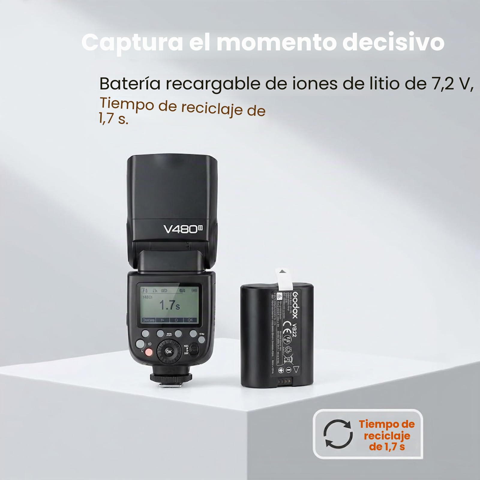 Godox VB22 Batería de Litio (7.2V 2200mAh) con Puerto de Carga USB-C – Batería de Repuesto para Flashes Godox V1 Mid, Serie V480 y Serie V350 (C/S/N/O/F)
