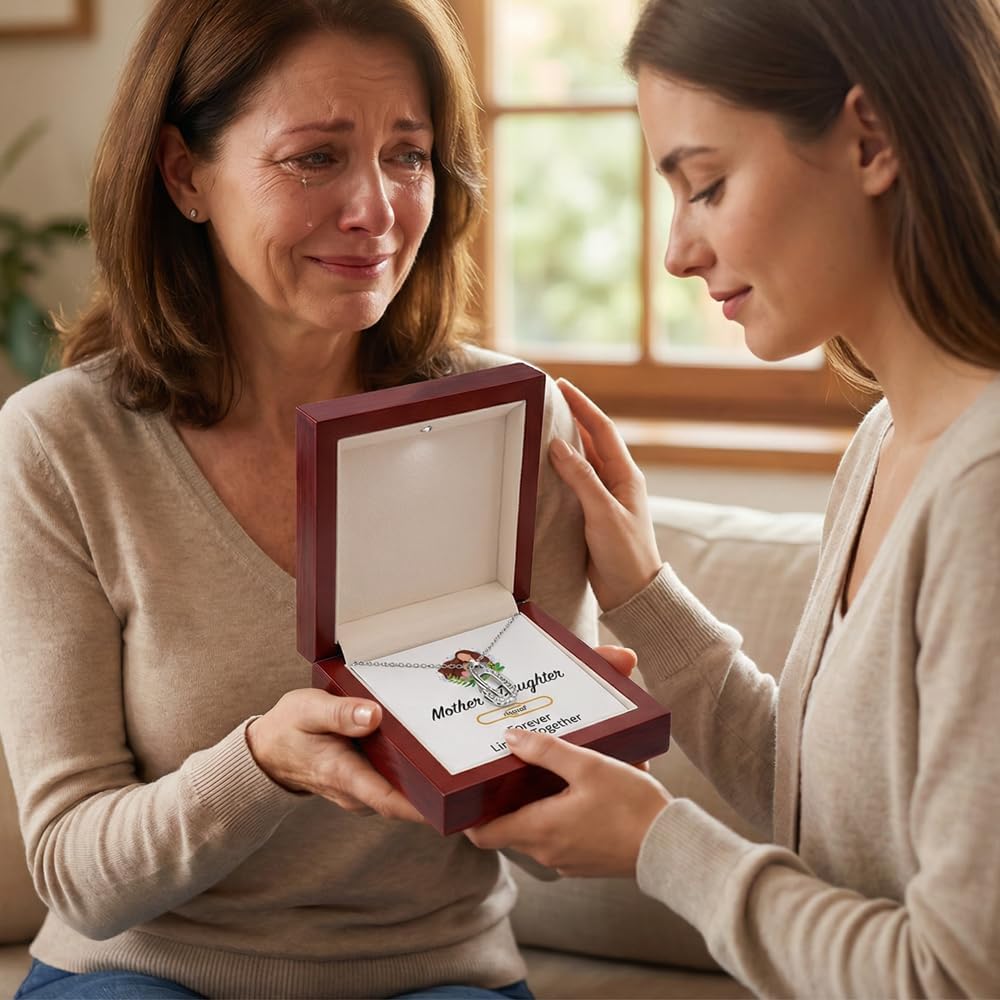LUXUS™ Mother & Daughter Forever Linked Necklace – 18K Gold Finish over Stainless Steel Interlocking Pendant with Heartfelt Message Card.