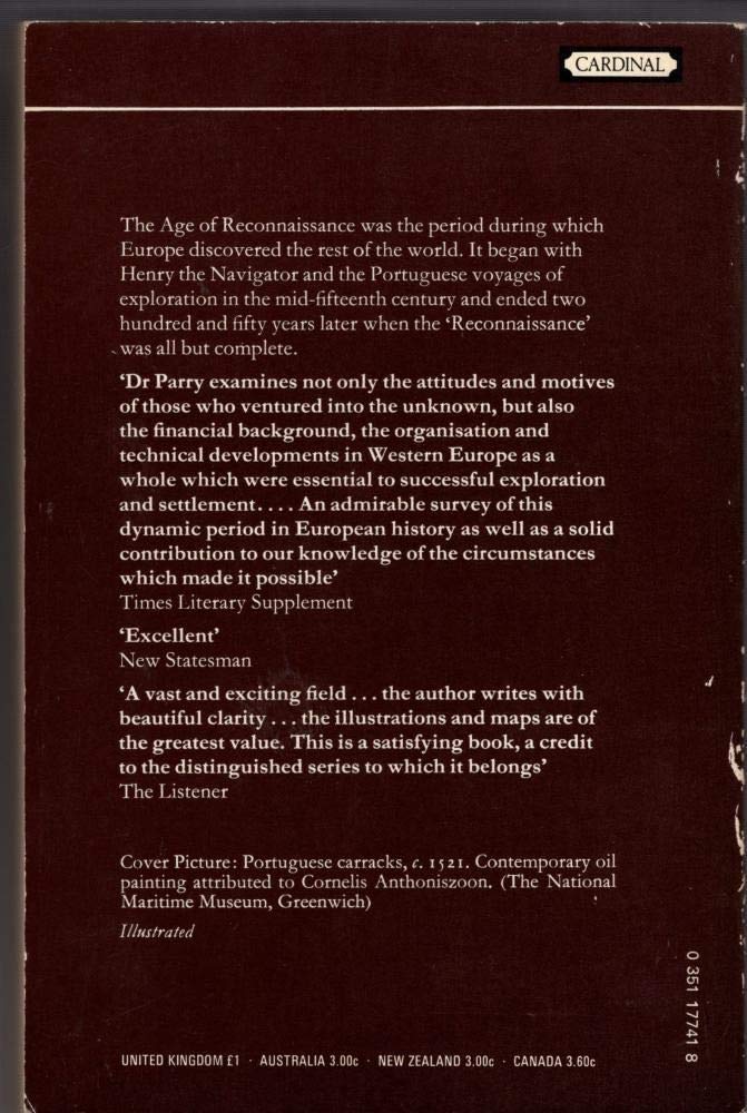 'THE AGE OF RECONNAISSANCE: DISCOVERY, EXPLORATION AND SETTLEMENT, 1450-1650 (HISTORY OF CIVILISATION)' [Paperback] Parry, J. H. - PT01