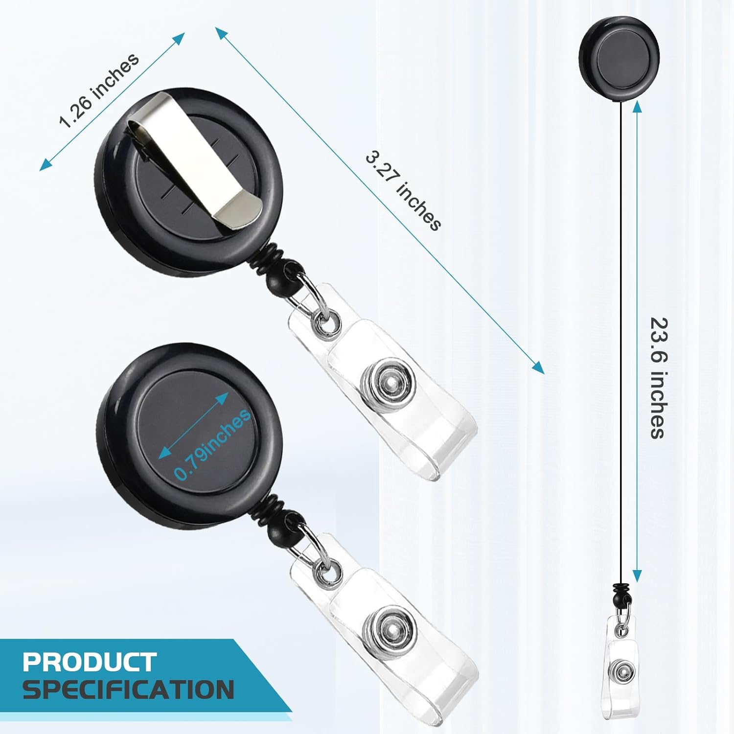 50 Pack Retractable Name Badge Holder Reel with Belt Clip Badge Reel Retractable for Teachers, Students, Office Workers (Black) - Image 3