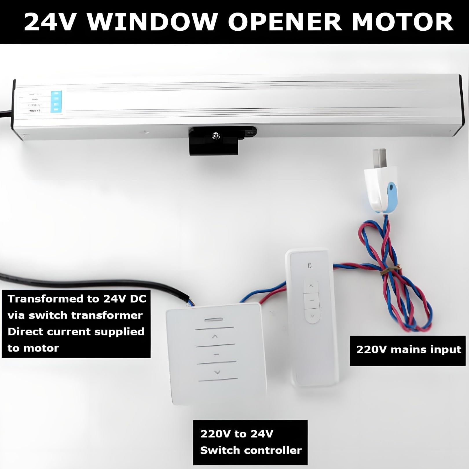 Smart Elektrischer Fensteröffner mit Fernbedienung & Wandschalter, verstellbarer Hub, 300 mm - 1000 mm, ideal für Dachfenster und Dachlüftungsgitter