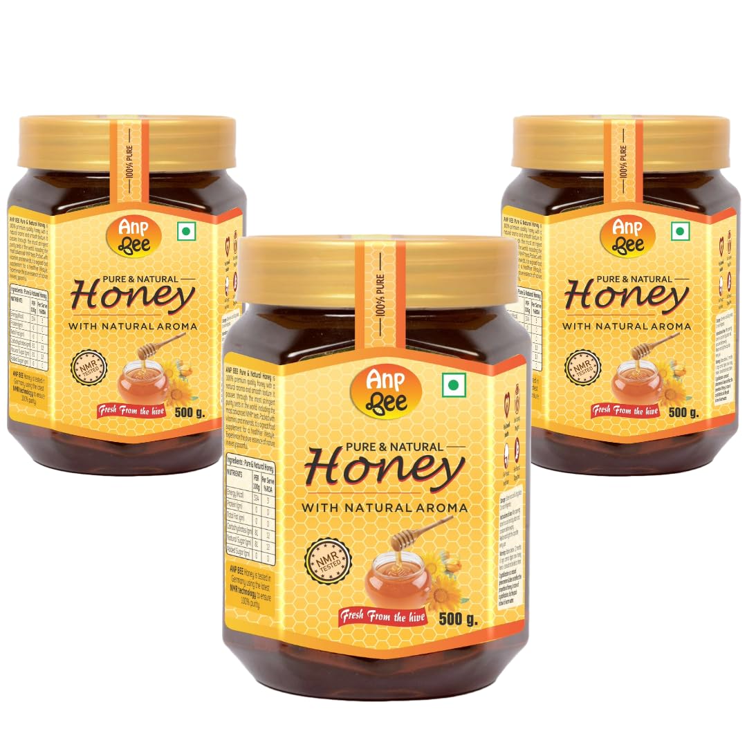 ANP BEE Natural Raw Honey 500gm I NMR Tested, Pure Unfiltered Honey I Original, Unprocessed & Sugar-Free I Supports Weight Management I Pet Jar, Pack of 3