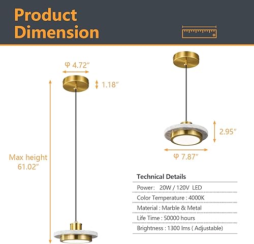 Miniatura 6 de Lámpara colgante de mármol dorado para isla de cocina, mini lámpara nórdica de techo LED moderna para comedor, dormitorio, sala de estar, bar (1