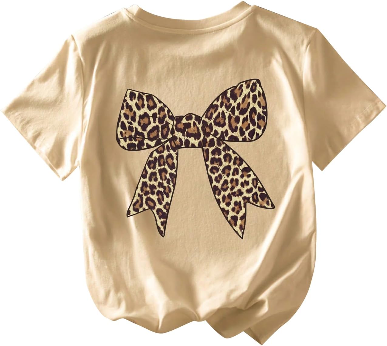 RoseSeek Girl's Bow Leopard Graphic Tees Short Sleeve Preppy Summer T Shirt Aesthetic Baggy Tops - Image 4